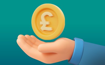 Hand held out with £1 coin above it 